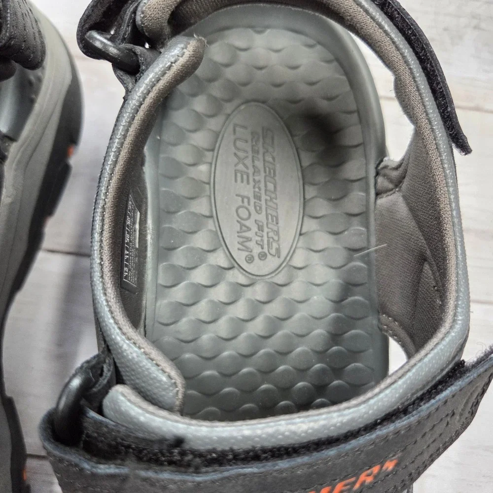 Skechers Tresmen Garo Luxe Foam Sandal Mens 12 Black Charcoal Triple Strap‎